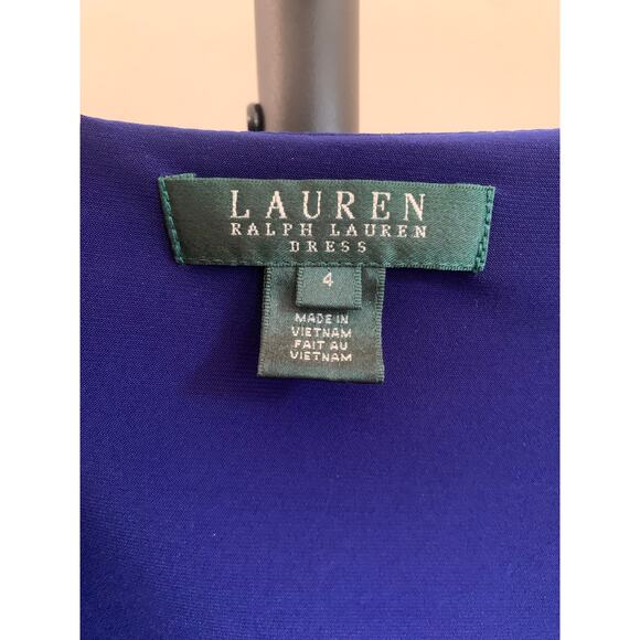 Lauren by Ralph Lauren-Capped Sleeve-A-Line Dress-Poly-Royal Blue-Women-4 - Picture 4 of 6
